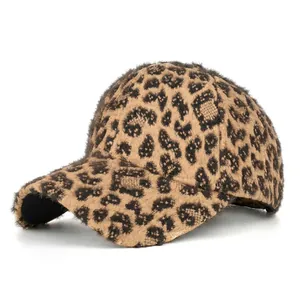 Damen Leopardenmuster Plüsch Baseballkappe Vintage Kunstpelz Winter Warm Weich Outdoor Winddicht Mode Verstellbarer Sonnenhut