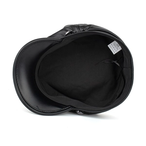 Classic black PU leather military beret with silver buckle detail and smooth lining