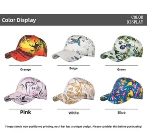 Detailed grid view showing six unique tropical floral patterns on baseball caps