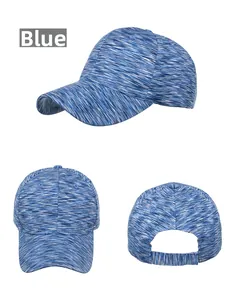 Trois vues de la casquette de baseball rayée bleue avec fermeture velcro réglable