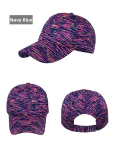 Vue en trois plans de la casquette de baseball bleu marine chinée avec sangle réglable