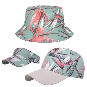 Three-piece set of tropical bird of paradise floral print sun hats and baseball caps