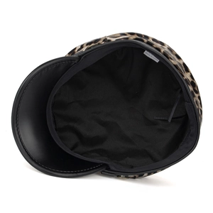 Autumn winter leopard print PU leather flat top military hat with black inner lining