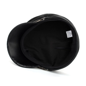 Black PU leather baker boy hat with 100% PU material and adjustable inner lining