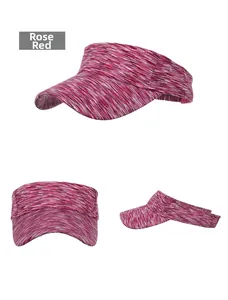 Detailed views of a rose red striped sun visor hat with breathable fabric texture