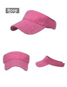Detail view of rose red sun visor hat featuring embossed SPORT lettering from multiple angles