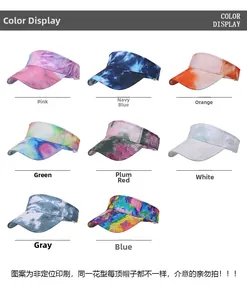 Detailed grid view showcasing eight colorful tie-dye patterns for summer sports sun visors