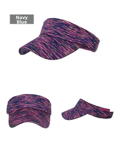 Detail view of navy blue visor hat with pink and yellow stripes from multiple angles