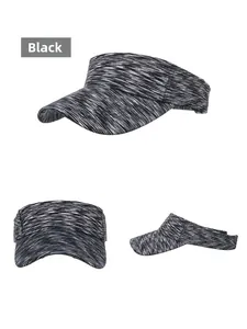 Three-angle view of a black knitted sports sun visor hat with a wide brim for UV protection