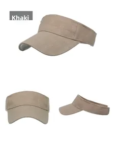 Three-angle view of khaki sun visor featuring embossed SPORT lettering and high-quality fabric