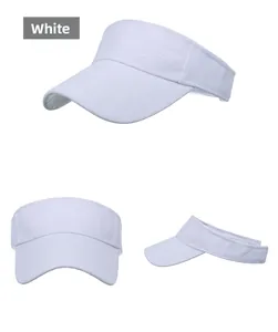 Detailed top and side views of a white sun visor with embossed SPORT textured pattern
