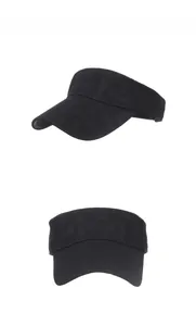 Detail of black sports visor hat with embossed SPORT texture and moisture-wicking material