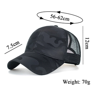 Vue détaillée de la casquette camouflage foncée avec maille respirante et visière courbée