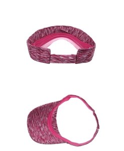Detail view of pink and white melange knitted sun visor with elastic back strap