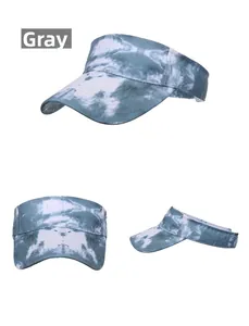 Detailed views of grey marble tie-dye pattern on summer open top sun visor hat
