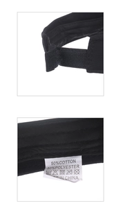Detail of adjustable velcro strap and fabric care label for sport sun visor cap