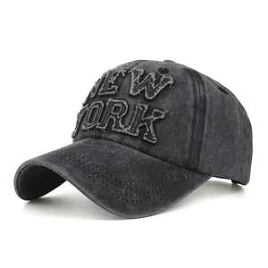 Berretto da Baseball in Cotone Lavato Con Ricamo Applique New York Retrò Streetwear Cappello da Sole per Uomo Donna