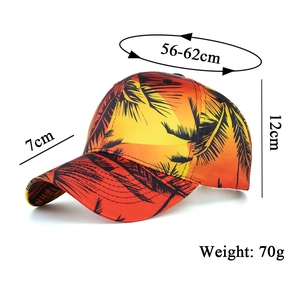 Tropical printed baseball cap with orange gradient palm trees for summer sun protection