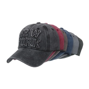 Berretti da baseball vintage in cotone lavato in sei colori con ricamo New York e visiera