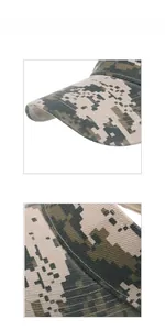 Detailed macro view of digital camouflage fabric and fine stitching on the sun visor hat