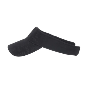 Black sport sun visor hat with SPORT embossed lettering for outdoor running and tennis