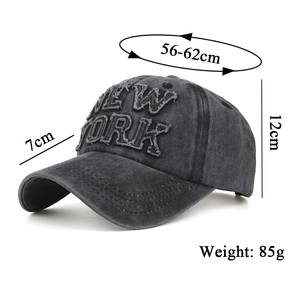 Berretto da baseball in cotone lavato con ricamo New York e taglia regolabile grigio vintage