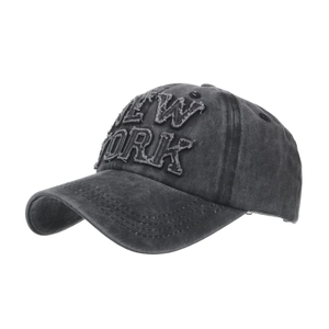 Cappellino da baseball in cotone lavato grigio scuro con ricamo NEW YORK effetto usato