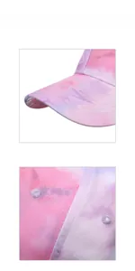 Detail view of tie-dye baseball cap featuring reinforced brim stitching and eyelets