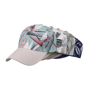Floral print baseball caps for women with flat brim and embroidery, stylish sun protection