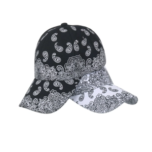 Black and white paisley print baseball caps with street style paisley patterns on crown