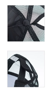Détail de la casquette de baseball noire avec tissu en coton et sangle réglable au dos