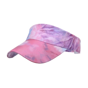 Tie-dye open top sun visor hat in pink and purple colors for summer outdoor sports wear