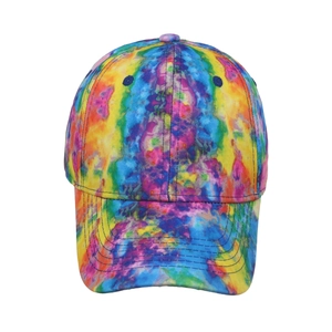 Vibrant multi-color tie-dye baseball cap with curved brim and 6-panel structure