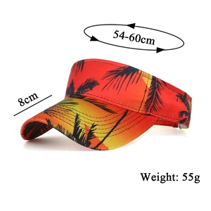 Tropical palm print sun visor hat with orange gradient, 8cm brim and adjustable fit