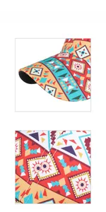 Detail view of the bohemian geometric pattern and high-quality stitching on the sun hat