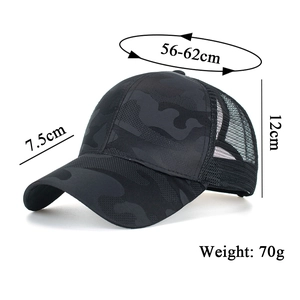 Casquette de baseball camouflage noir avec trou pour queue de cheval et filet