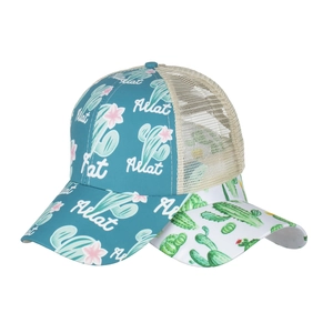 Women's cactus print criss-cross ponytail baseball cap with breathable mesh back in teal