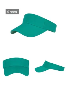 Vue en trois angles d'une visière pare-soleil verte montrant les coutures du bord
