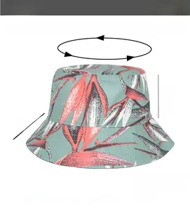 Floral cotton sun hat specifications with 56cm circumference and 6.5cm wide brim detail