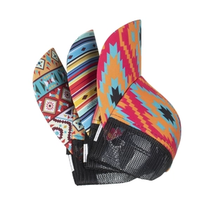 Breathable mesh ponytail baseball cap with bohemian geometric tribal pattern and vibrant colors