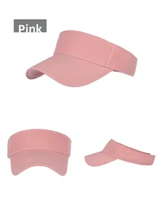 Détails d'une visière rose montrant la fermeture velcro réglable et la texture du tissu