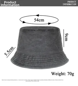 Detail view of dark grey washed denim sun hat with fabric texture and dimensions