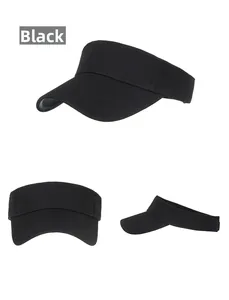 Trois perspectives d'une visière pare-soleil noire en toile respirante avec un long bord