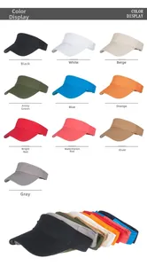 Catalogue détaillé montrant 10 couleurs vives de visières en coton avec de longs bords