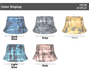 Détails de cinq bobs en coton tie-dye avec de larges bords en plusieurs couleurs