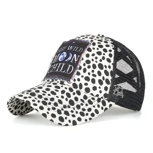 Women Ponytail Trucker Hat Mesh Breathable Cotton Blend Polka Dot Patch Baseball Cap Summer Sun Protection Outdoor Hat