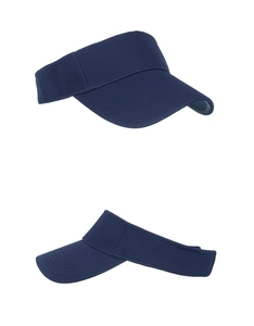Double vue d'une visière bleu marine avec long bord et texture en maille fine