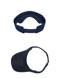 Vue détaillée d'une visière bleu marine avec sangle velcro réglable en sergé de coton