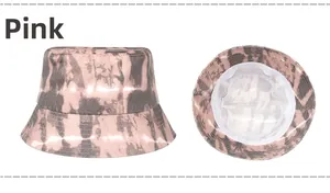 Détails du chapeau bob en coton tie-dye rose montrant la doublure intérieure et le profil