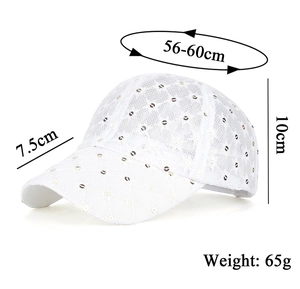 Lace mesh baseball cap size details including brim length and head circumference